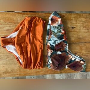 Floral and Orange One Shoulder Top Bikini Set Size Medium